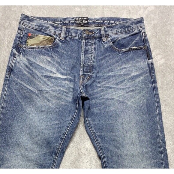 IZZUE IZ-X04-ARMY Frayed Edges Men’s Buttonfly Slim Fit  Jeans Size 36x31 - Picture 4 of 14